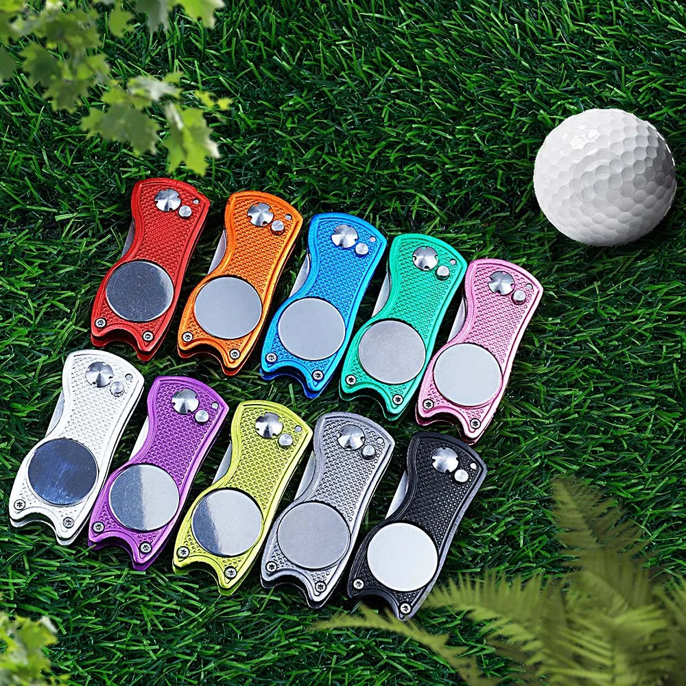 1PC Foldable Metal Golf Turf Repair Tool With Magnetic Ball Marker And