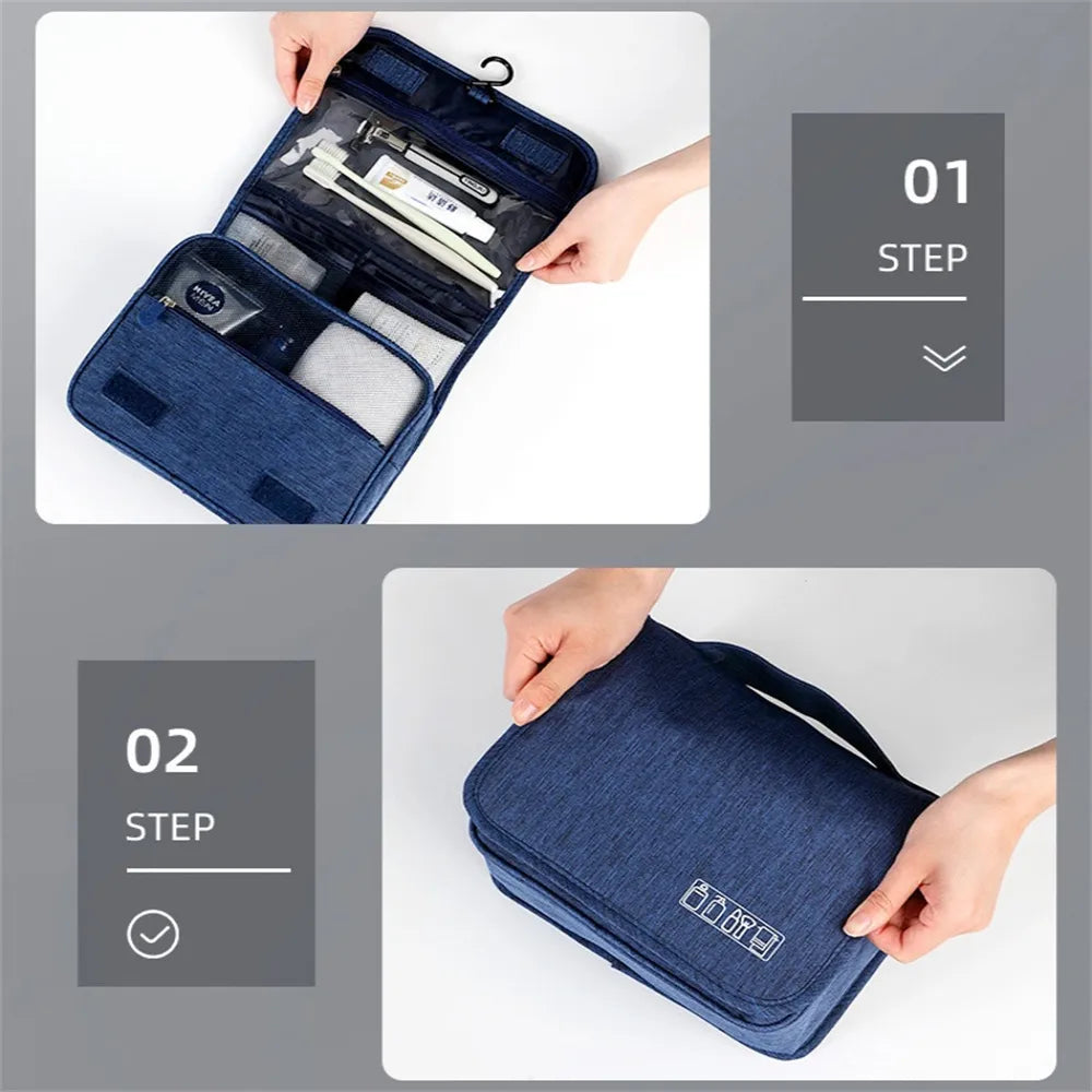 Portable Toiletry Washbag with Hanging Hook Waterproof Women Bathroom