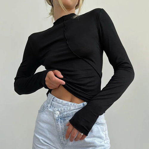 2023 Turtleneck Y2K Long Sleeve T Shirts Women White Autumn Winter