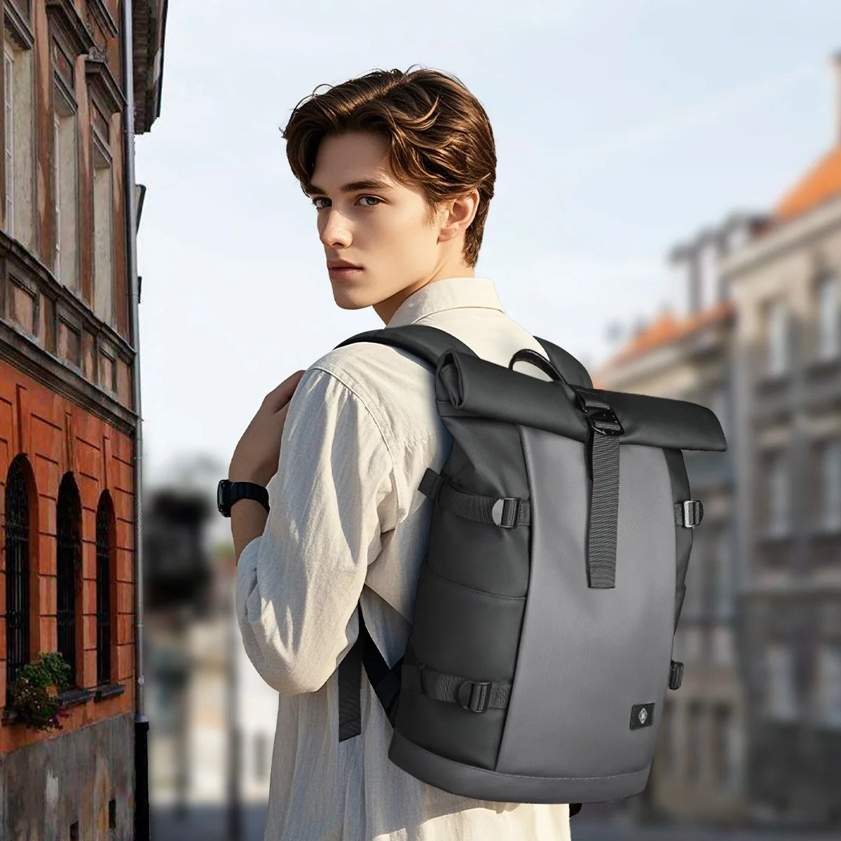 HK Waterproof Roll-Top Backpack for Men Large Capacity Expandable 17