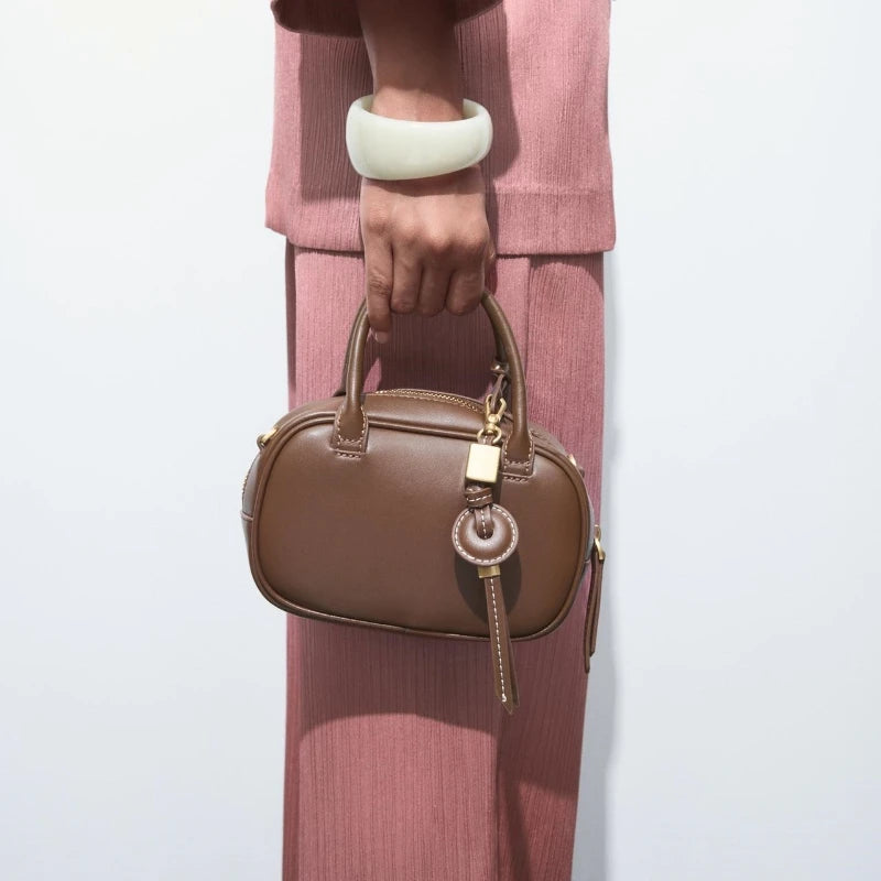 MINI TOPSTITCHED BAG, Wide Strap Women's Vintage Crossbody Bag, Ladies