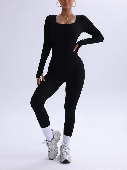 Women's one-piece yoga suit black jumpsuit long sleeved bodysuit sexy