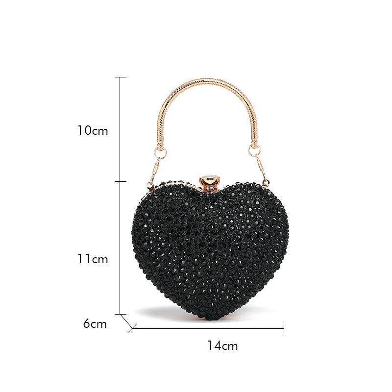 Luxury Diamond Inlay Heart Shape Crystal Clutch Purse Stones Evening