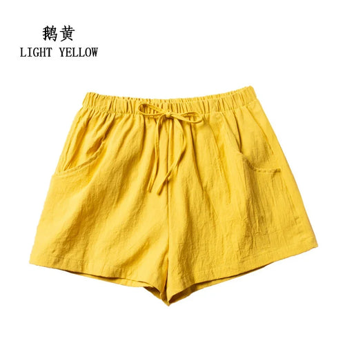 Cotton Linen Shorts Women's Sports Shorts Summer Solid High Waist