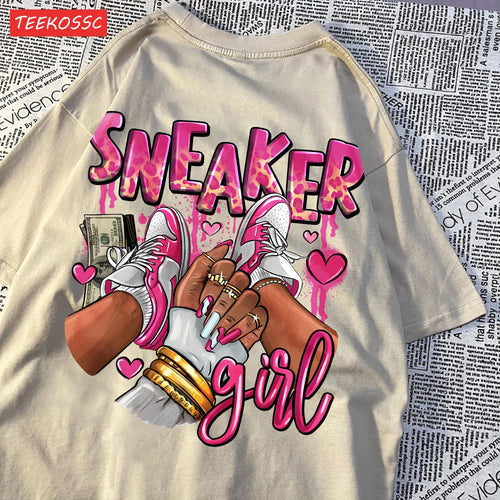 Casual Cotton Womens T-Shirts Expensive Pink Sneaker Girl Prints Short
