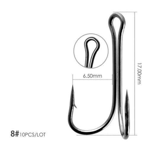 10pcs/box Double Fishing Hook Carbon Steel Crank Barbed Jig Hook for