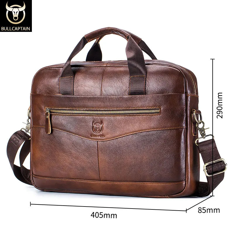 BULLCAPTAIN Briefcase Shoulder Messenger Bags Men's Genuine Leather