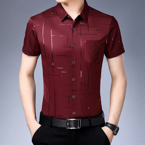 New Men's Business Casual Short Sleeved Shirt No Iron and Wrinkle