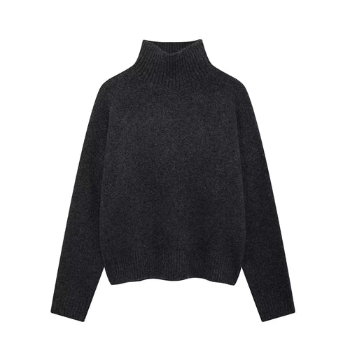 TRAFZA Women Vintage Burgundy Turtleneck Sweater Casual Long Sleeve
