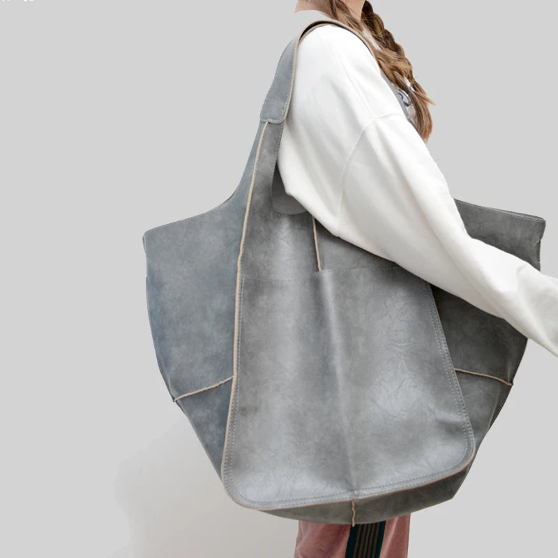 Rretro Handmade Big Beach Tote Bag High Capacity Zipper Shoulder Solid