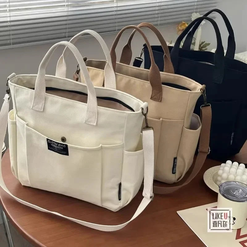 Canvas Ladies Bag Simple Student Large Capacity Horizontal Commuter