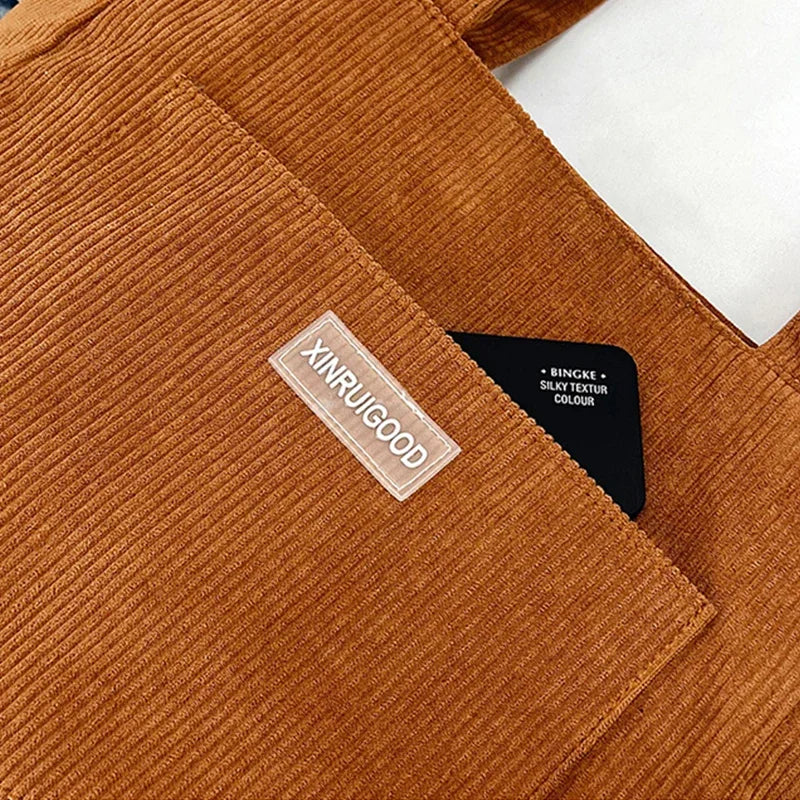 Large Capacity Shoulder Bag Trendy Corduroy Tote Bag Solid Color