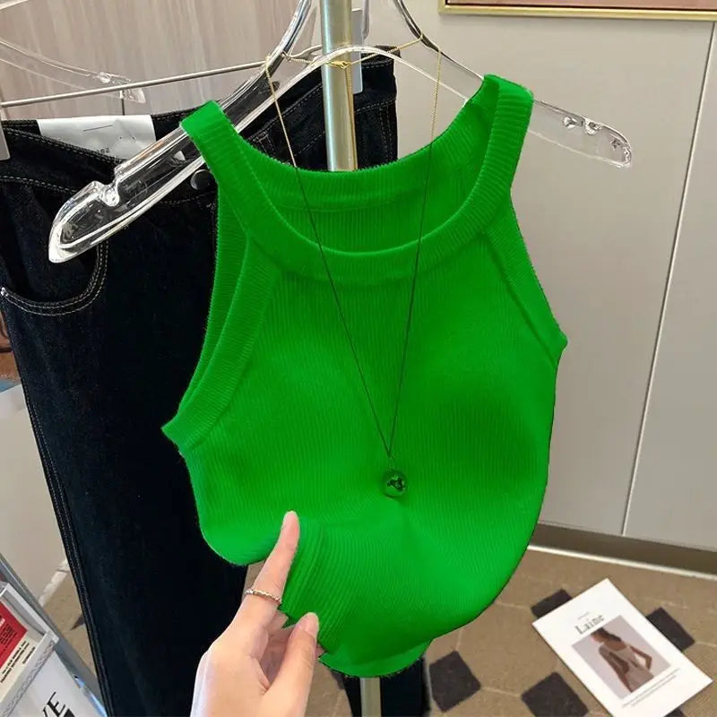 Y2k Knitted U-Neck Suspender Vest Women's Ice Silk Inner Wear Spicy