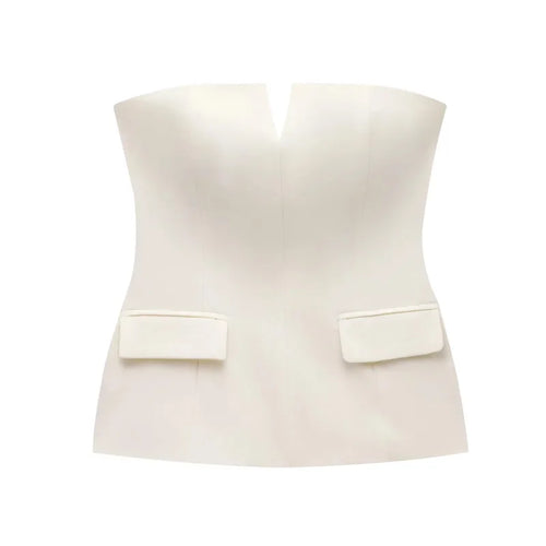 TRAF Tops For Women Strapless Off White Crop Top Woman Summer Corset