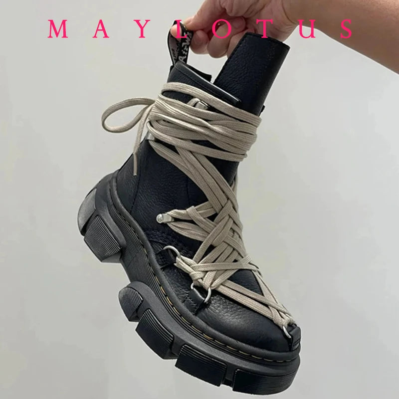Cross Strap High-Top Boots for Men Side Zippers Outdoor Booties Male