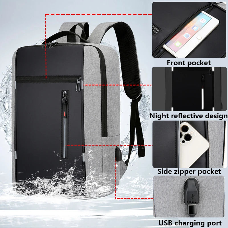 Waterproof Business Backpack Men USB School Backpacks 15.6 Inch Laptop