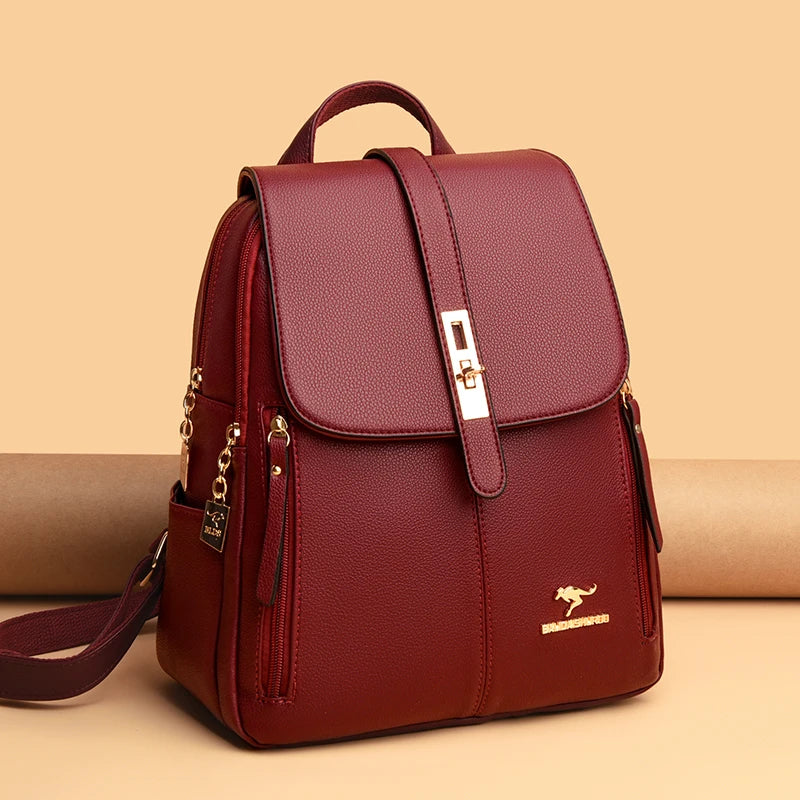 Luxury Women Leather Backpacks for Girls Sac A Dos Casual Daypack
