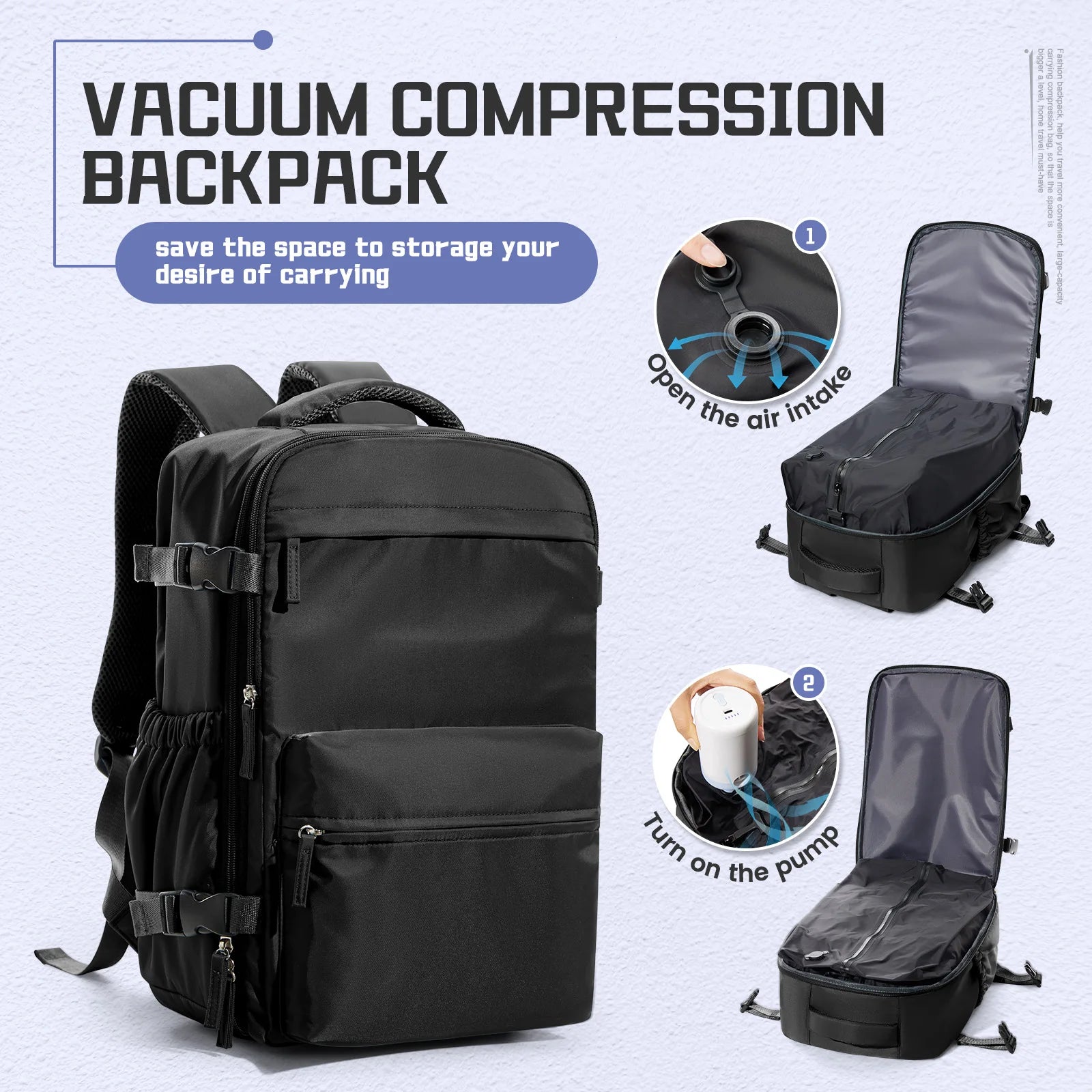 Men Vacuum Compression Backpack 15.6in Laptop Backpack Expand Hiking