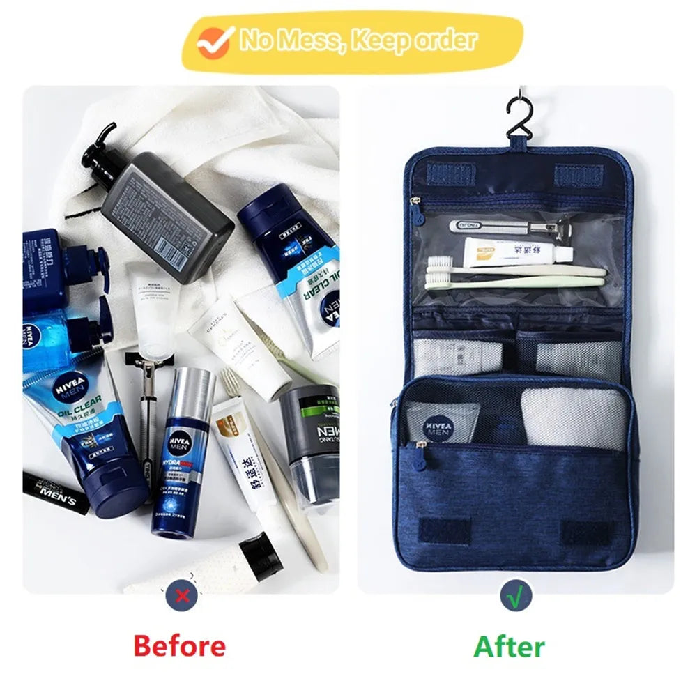 Portable Toiletry Washbag with Hanging Hook Waterproof Women Bathroom
