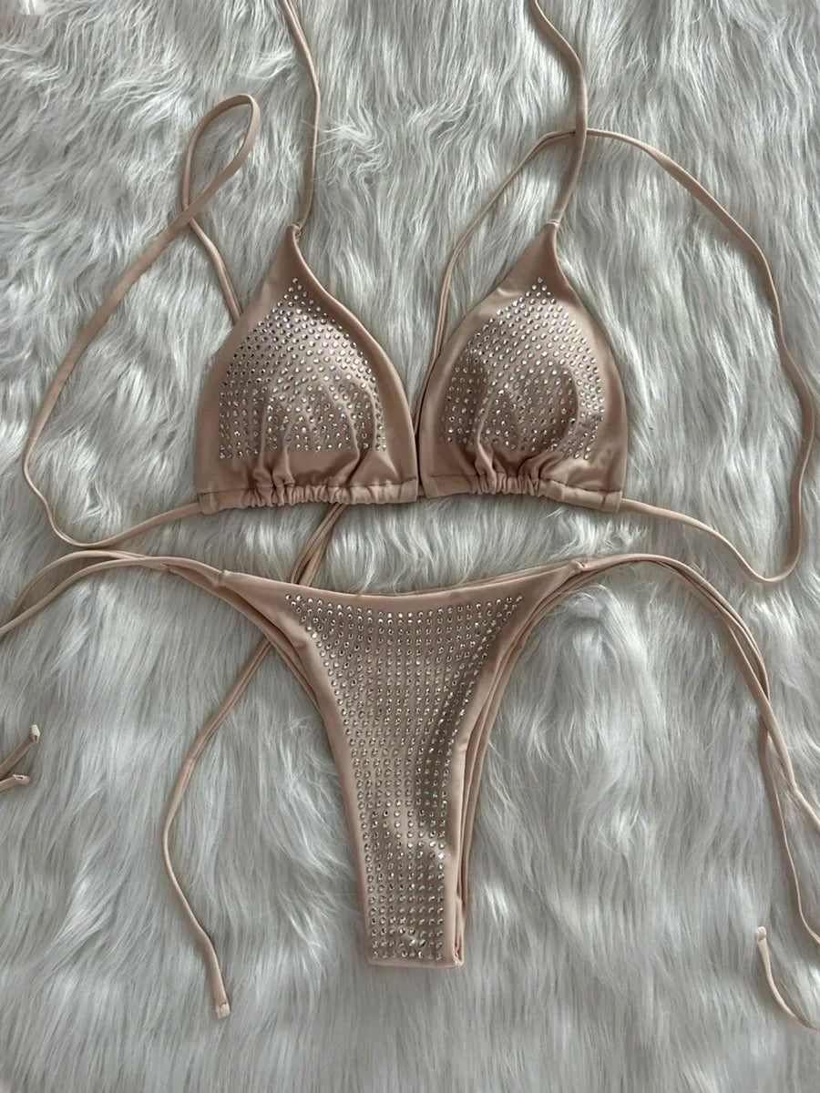 Shiny Sequin Diamond Bikini Women Swimwear Female Swimsuit Two-pieces
