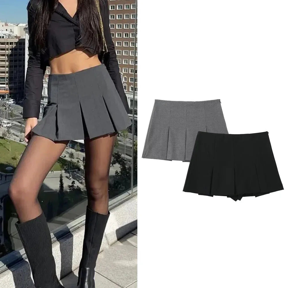 MUJER Women's Shorts Skirts High Waist Pleated Skirt Shorts Women
