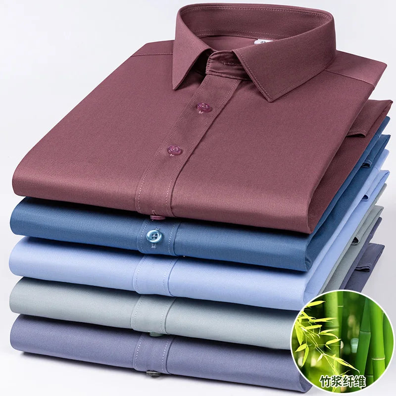 Quality Stretch Men Shirt Bamboo Fiber Long Sleeve Anti-wrinkle