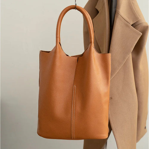 Genuine Leather Commuter Tote Bag Simple Ladies Soft Cowhide Tote