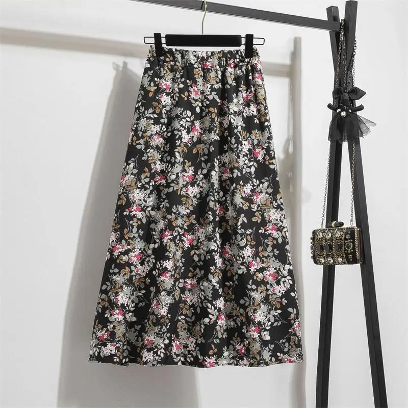 Spring Summer Chiffon Women skirts Casual Floral Printed Woman Long