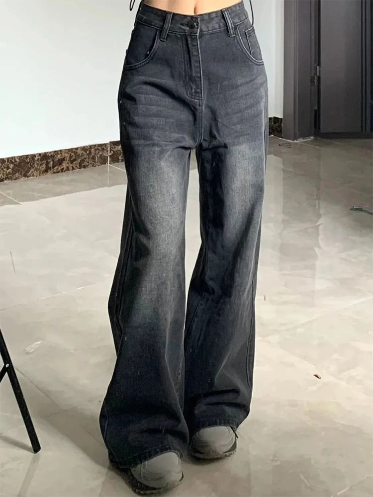 Korean Vintage High Waist Women's Jeans Y2K Slimming Pear-Shaped Loose