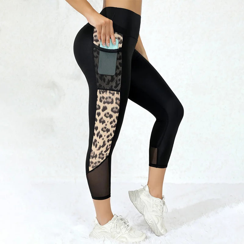 Marble Print Butt Lifting Sports Capri Leggings With Pockets, High