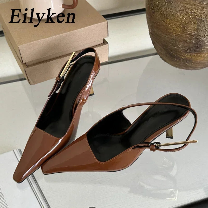 Eilyken Street Style Sexy Pointed Toe Metal Buckle Strap Women Pumps
