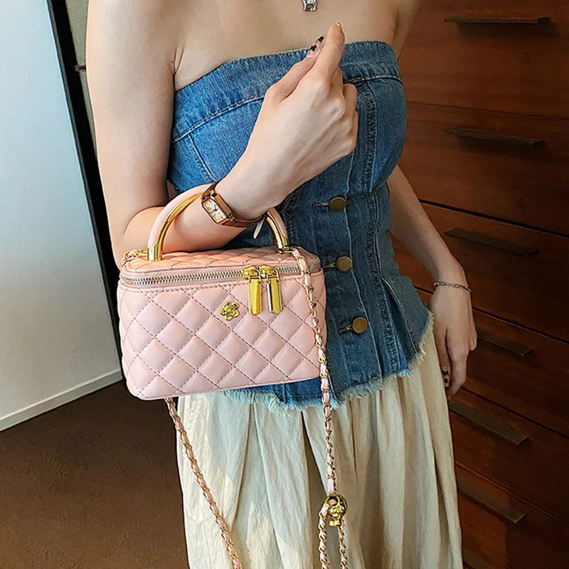 Quilted Shoulder Bag for Women PU Leather British Style Handbag Ladies