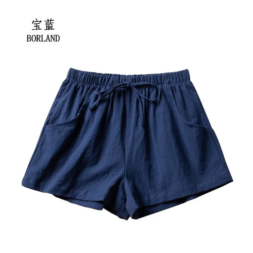 Cotton Linen Shorts Women's Sports Shorts Summer Solid High Waist