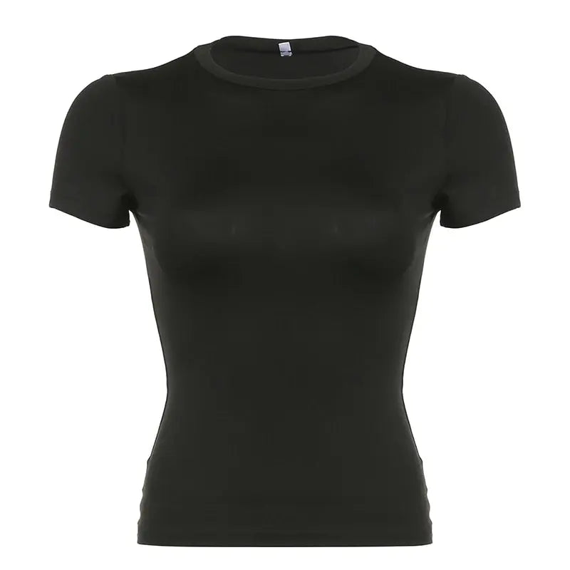 Basic Solid Crop Top Short Sleeve Crewneck Skinny T-shirt Summer