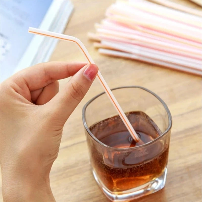 100Pcs Colorful Bendable Straw Drinking Kunststof Straw for Milk Tea