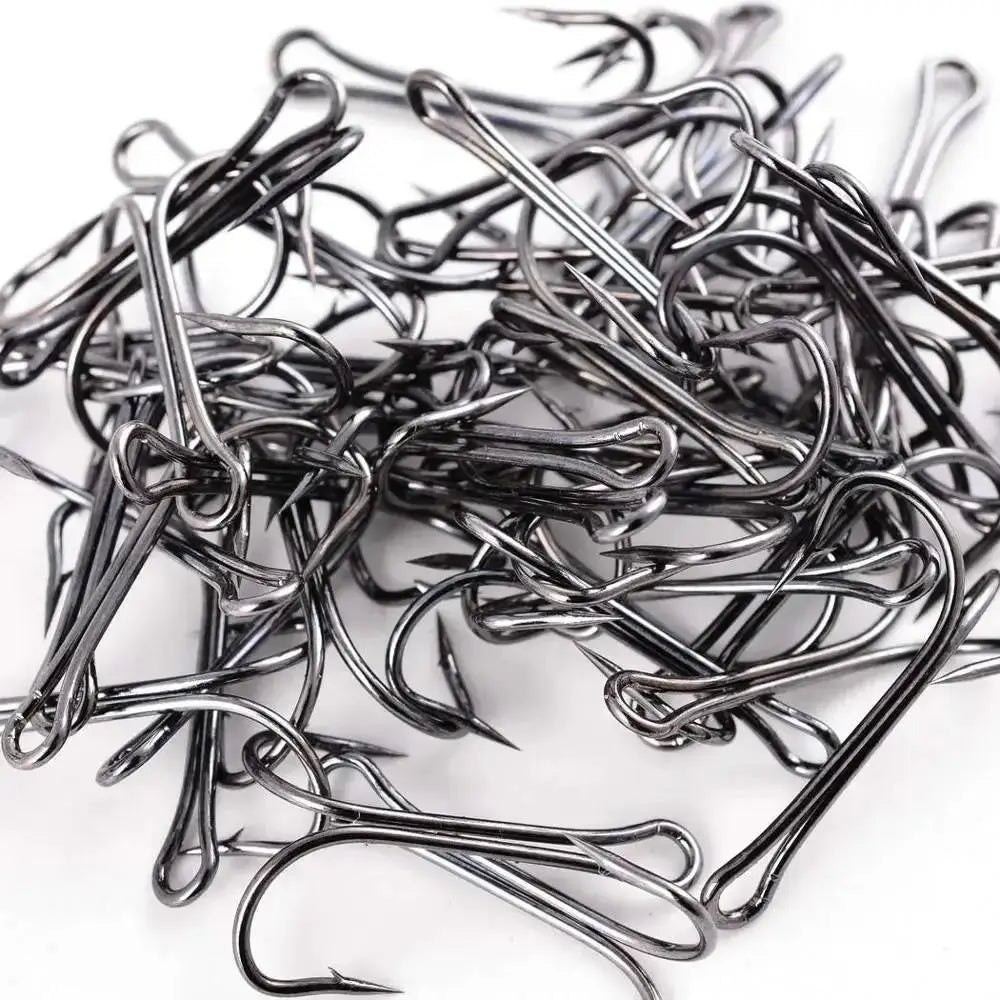 10pcs/box Double Fishing Hook Carbon Steel Crank Barbed Jig Hook for