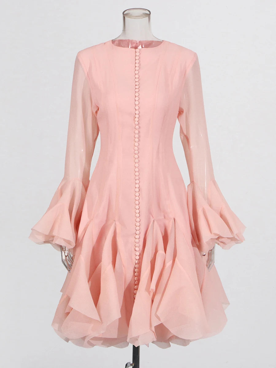 TWOTWINSTYLE Solid Spliced Button Slimming Dresses For Women O Neck