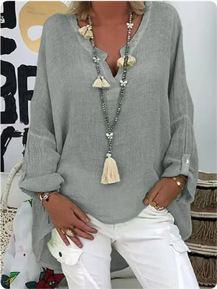 6-Color Loose Shirt Women's Casual Solid Color Top Spring Autumn