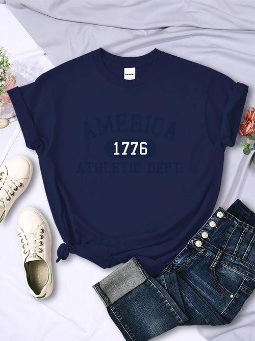America 1776 Athletic Dept Letter T-Shirt Female Sport Casual Crop Top