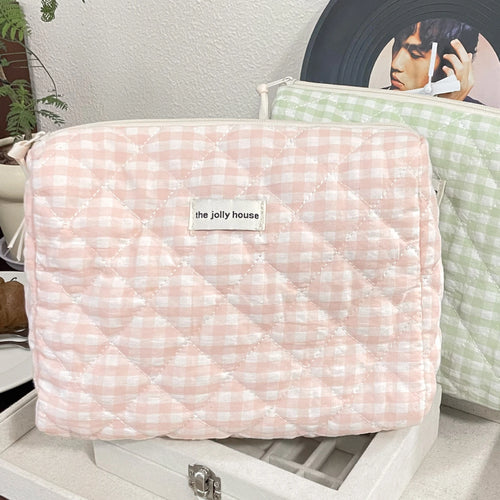 Quilted Cotton Ladies Travel Storage Bag Retro Cherry Women's Cosmetic