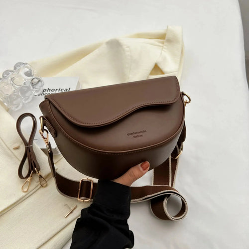Women Vintage Solid Color Flap Small Saddle Shoulder Underarm Bag