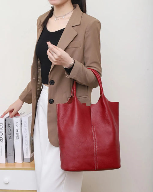 Genuine Leather Commuter Tote Bag Simple Ladies Soft Cowhide Tote