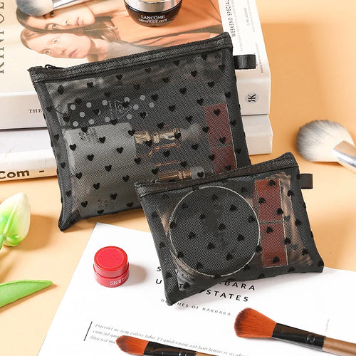 1Pcs Hot Mini Transparent Heart Makeup Bag Women Portable Lipsticks