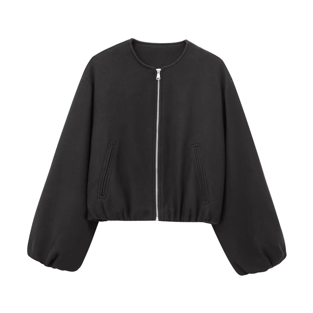 MUJER Black Bomber Jackets for Women Zipper Varsity Jackets Women Soft