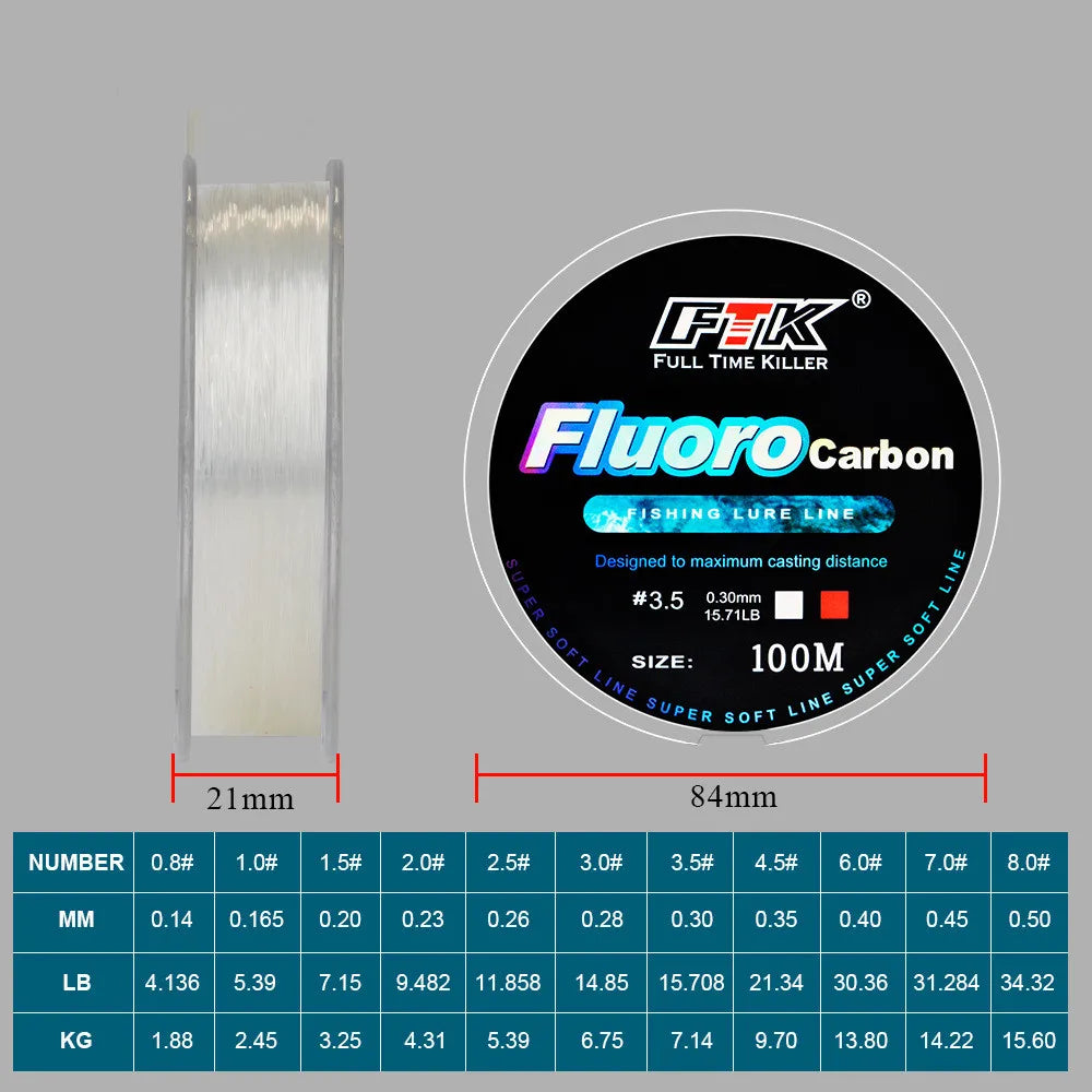100m fluorocarbon bait fishing line, carbon fiber fly fishing, wild