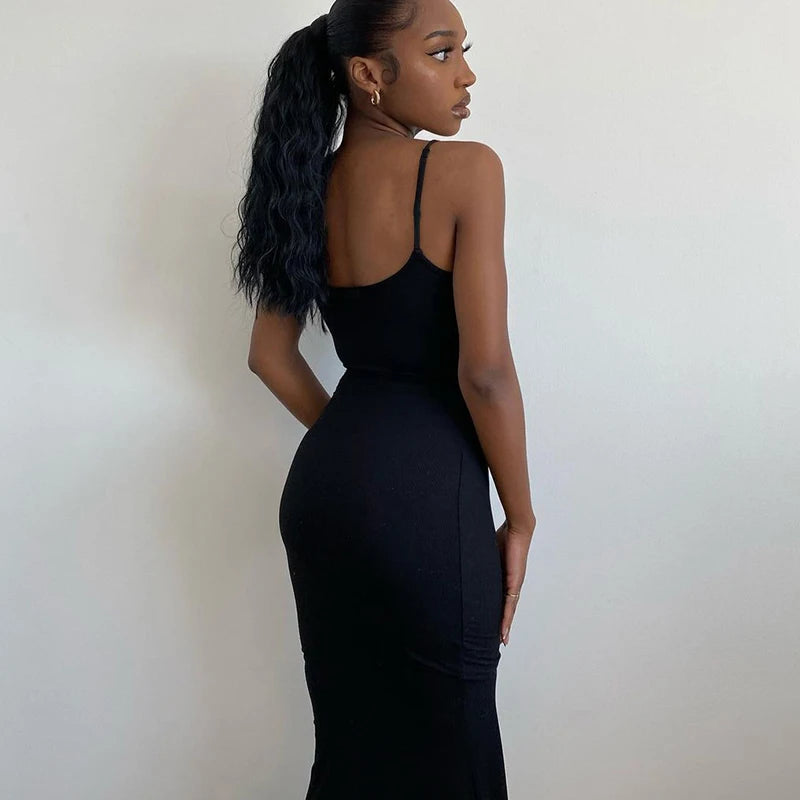 Elegant Bodycon Maxi Dress Women Summer 2024 Sleeveless Backless Sexy