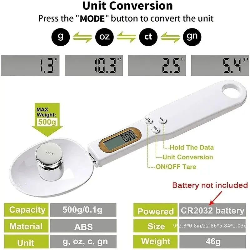500g/0.1g Weight Measuring Spoon Portable LCD Digital Kitchen Scale