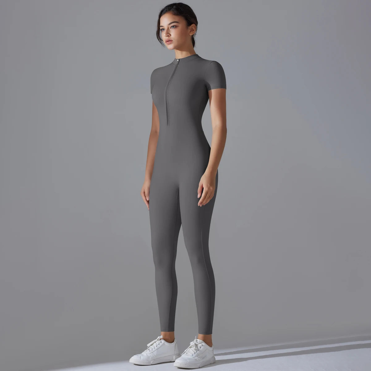 Yoga Set Women's Jumpsuits One-Piece Suit Zipper Short Sleeve Gym Push