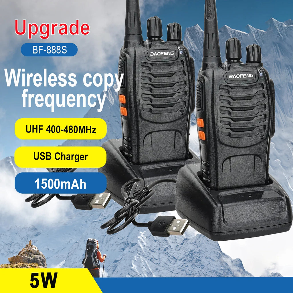 5W Baofeng BF-888S Walkie Talkie USB Plug Dual Band Portable Two Way