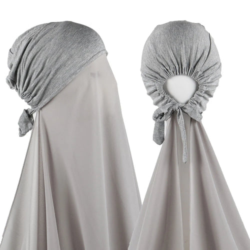 Muslim Instant Hijab Women Bonnet with Chiffon Shawl Head Scarf Cap